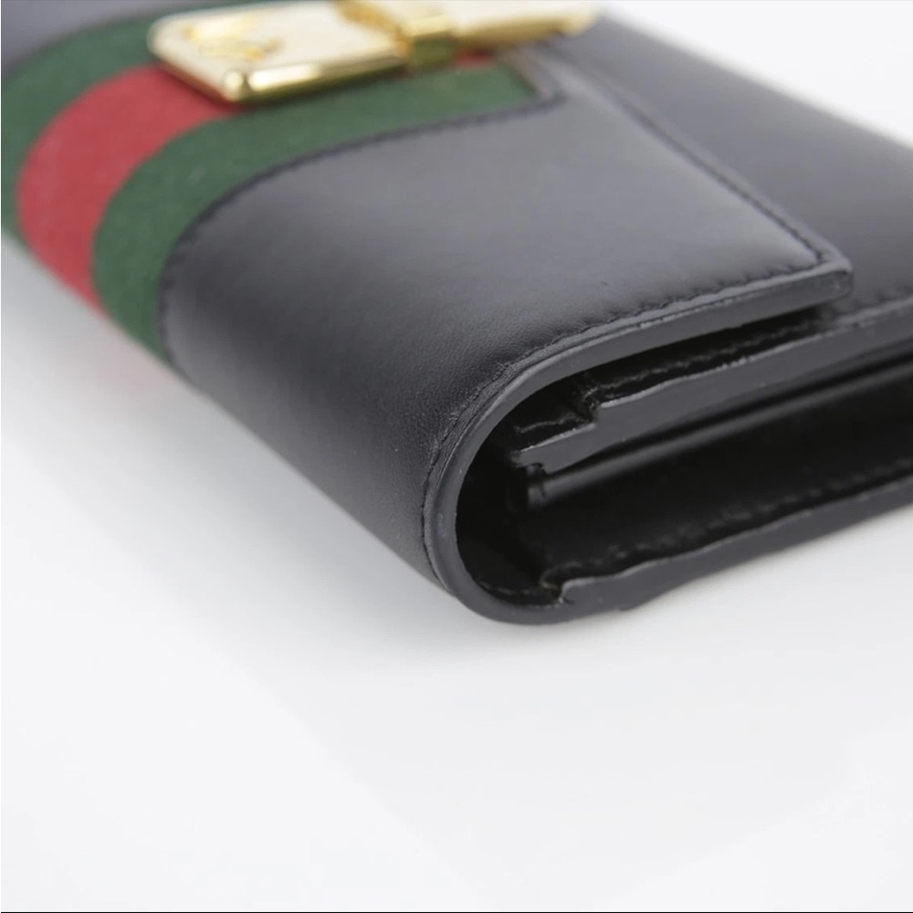 Authentic GUCCI Black Leather Signature Web Sylvie Red & Green Long Wallet - Picture 6 of 9